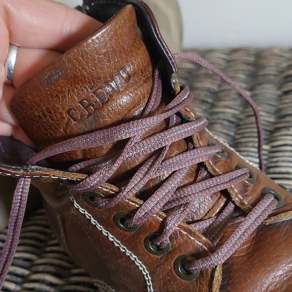Crevo Men's Brown Leather Lace-Up Side-Zip Boots